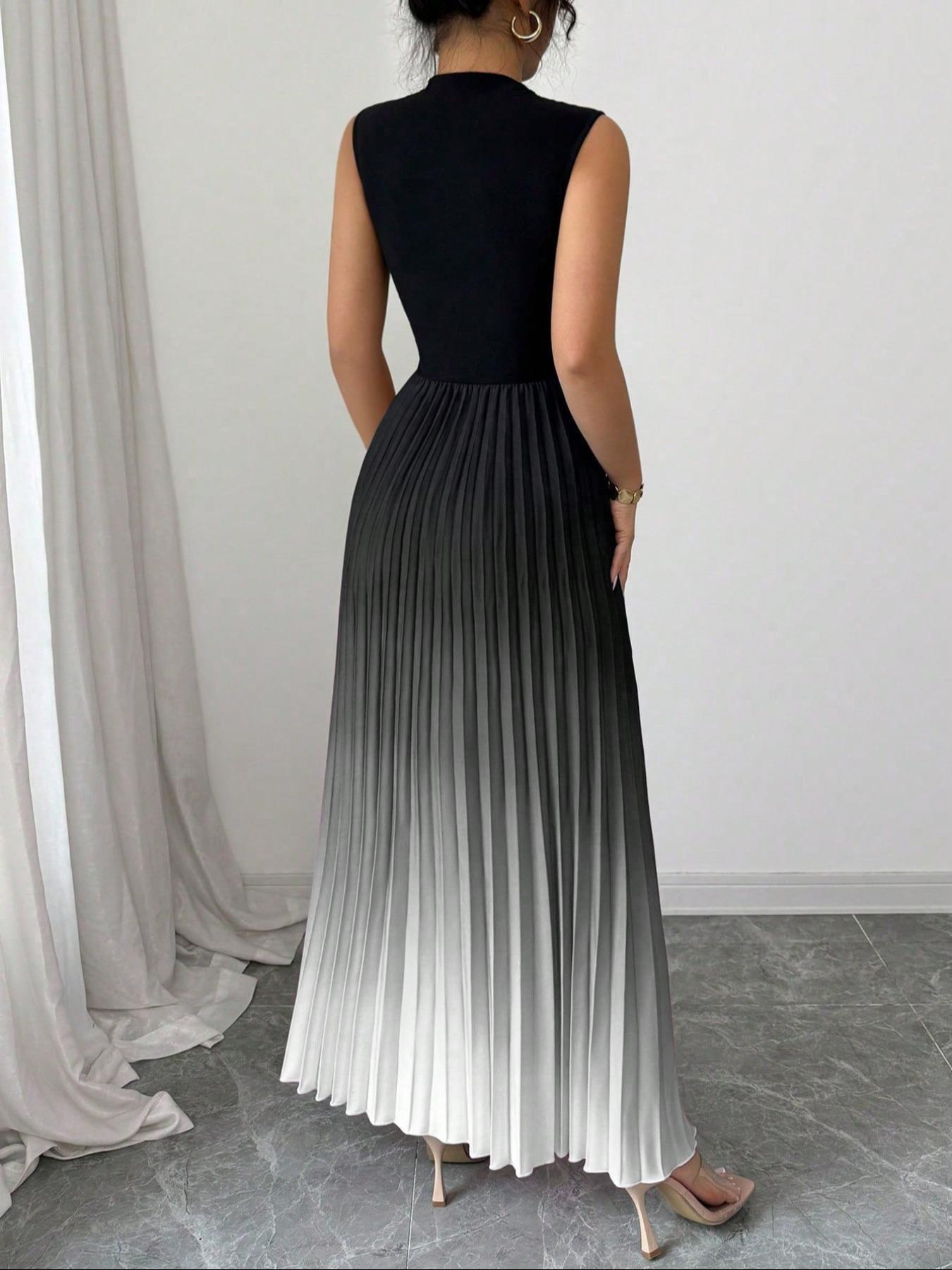 👗✨ Ombré-Faltenärmelloses Stehkragen-Maxikleid – 50% RABATT! Romantisch, feminin & perfekt für festliche Anlässe ❤️