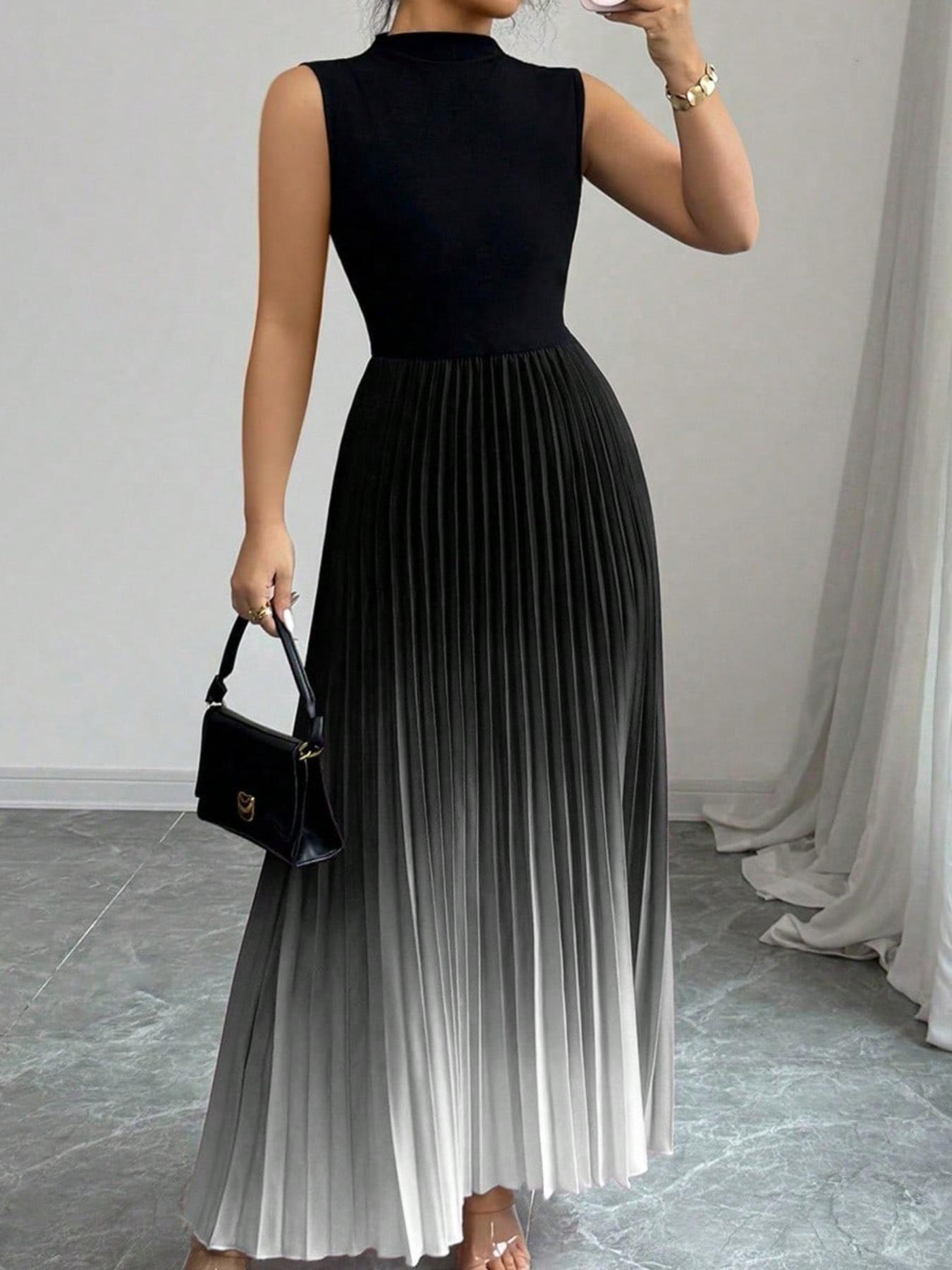 👗✨ Ombré-Faltenärmelloses Stehkragen-Maxikleid – 50% RABATT! Romantisch, feminin & perfekt für festliche Anlässe ❤️