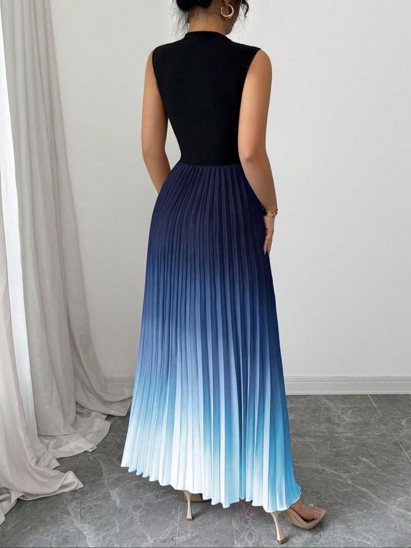 👗✨ Ombré-Faltenärmelloses Stehkragen-Maxikleid – 50% RABATT! Romantisch, feminin & perfekt für festliche Anlässe ❤️