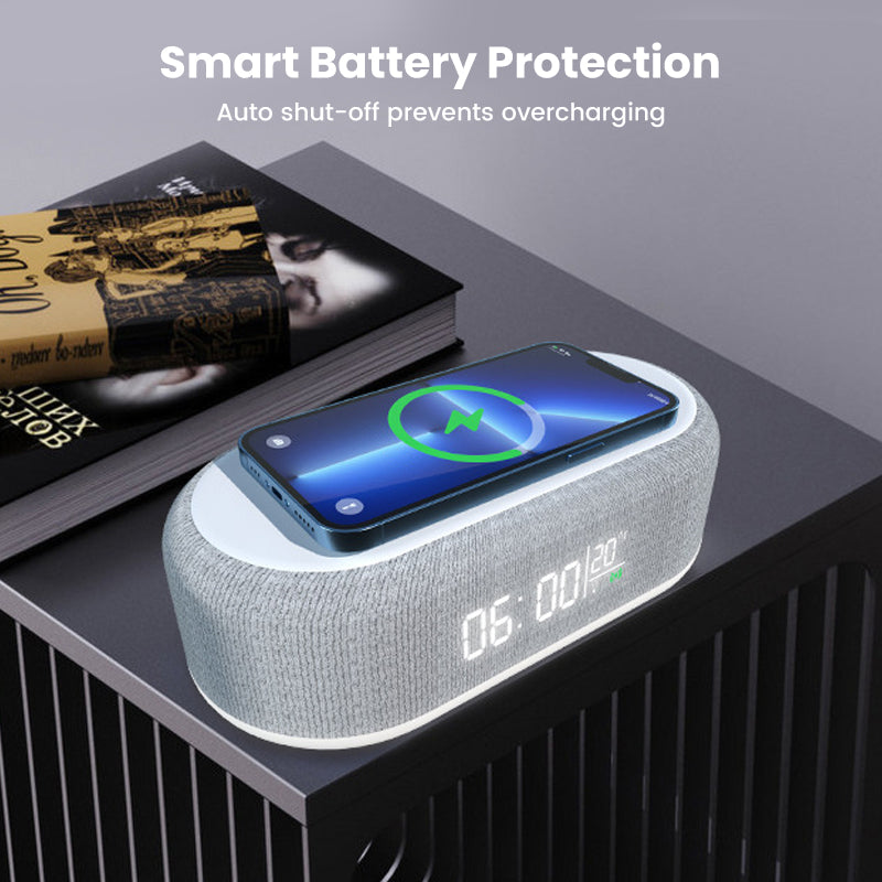 🌞Frühlingserwachen: 50% Rabatt!🔋6-in-1 Kabelloses Ladestation 25W – Uhr, Wecker, Bluetooth-Lautsprecher & Nachtlicht | All-in-One Nachttisch!
