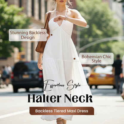 👗 50% RABATT! 🌞 Halsfreies, Rückenfreies Layering-Maxikleid – Bohemian Chic, Fließend & Perfekt für Den Frühling ☀️