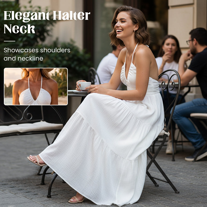 👗 50% RABATT! 🌞 Halsfreies, Rückenfreies Layering-Maxikleid – Bohemian Chic, Fließend & Perfekt für Den Frühling ☀️