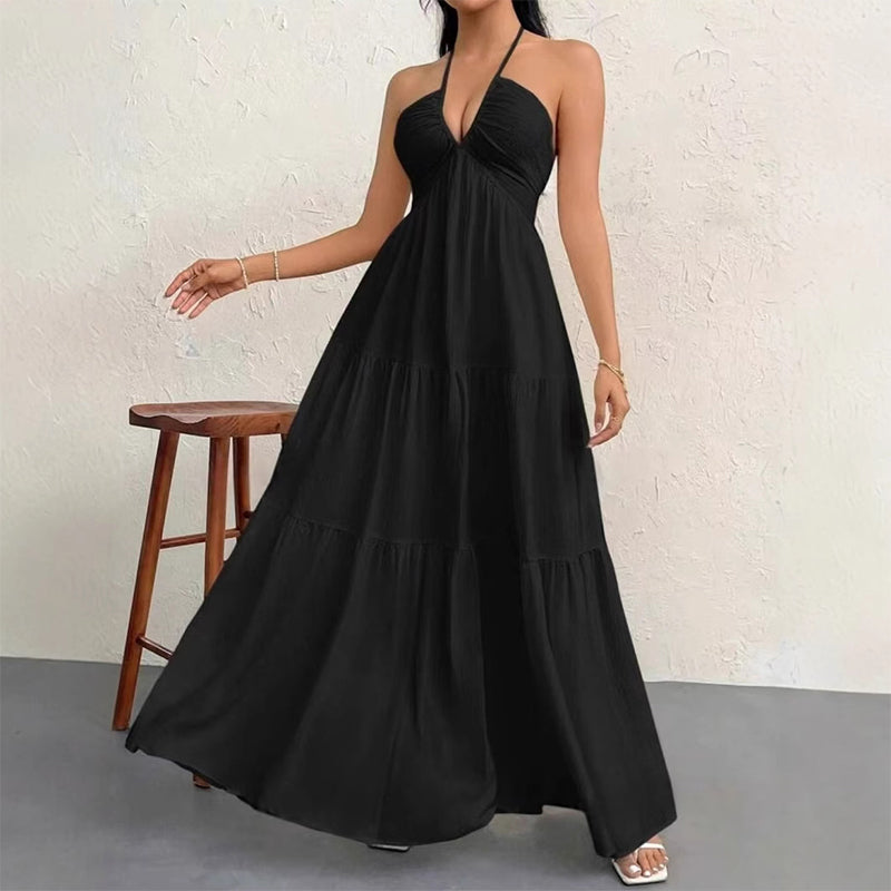 👗 50% RABATT! 🌞 Halsfreies, Rückenfreies Layering-Maxikleid – Bohemian Chic, Fließend & Perfekt für Den Frühling ☀️