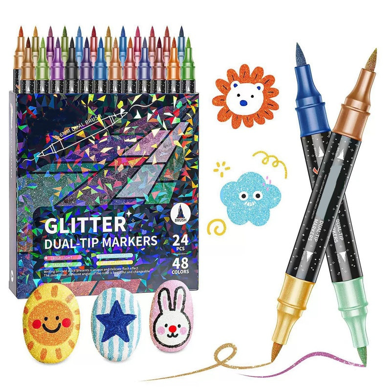🎨 50% RABATT! ✨ 24-Farben Dual-Tip Glitzer-Marker Set – Glitter & Fine Tip, Lebendige Farben & Perfekt Für Kunst, Basteln & Handlettering 🖌️