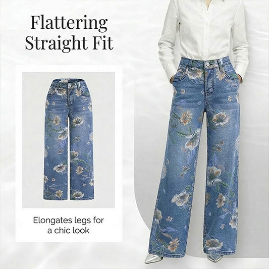 🔥 HALBPREIS DEAL 👖 Blumen-Jeans für Damen – gerade geschnitten & trendy 🌿 + Kostenloser Versand ab 2 Artikeln ✨