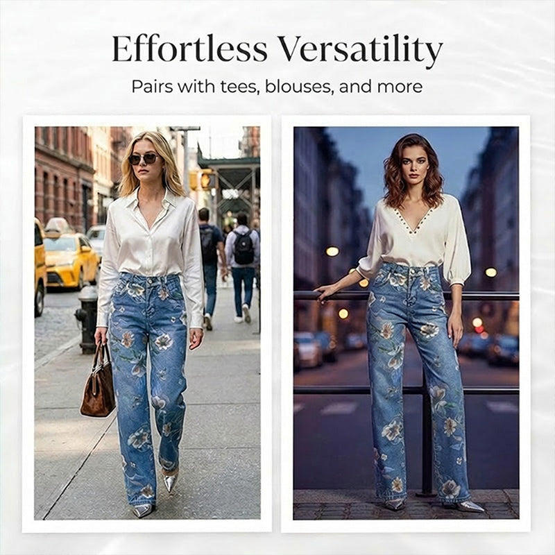 🔥 HALBPREIS DEAL 👖 Blumen-Jeans für Damen – gerade geschnitten & trendy 🌿 + Kostenloser Versand ab 2 Artikeln ✨