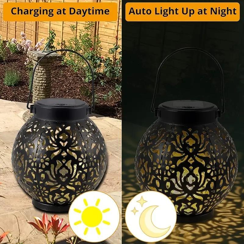 Solar Gartenlaterne aus Metall mit floralem Muster – Rundes Design für Terrasse & Rasen🌅🌙
