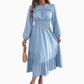 👗Neuheiten 40 % Rabatt!🥰 Damen-Maxikleid mit langen Ärmeln, Smokarbeit und Rüschen