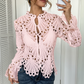 Elegante Bluse mit Ajour-Spitze und Trompetenärmeln