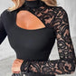 Damen Oberteil mit asymmetrischem Cut-Out und Spitzenärmeln
