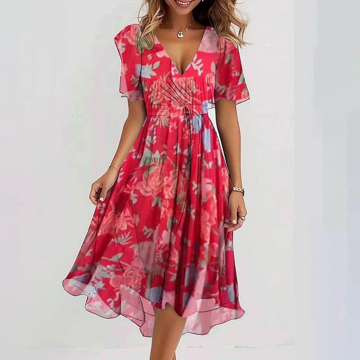 Midikleid mit kurzen Ärmeln
