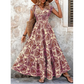 ✨🔥Damen Maxikleid mit V-Ausschnitt, Blumenmuster und geraffter Taille