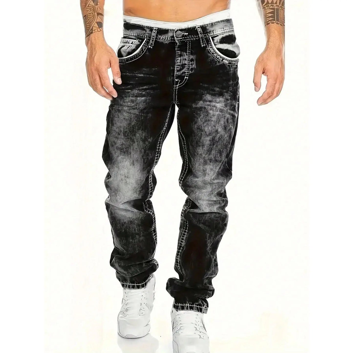 50% Rabatt 🎉– Kreative, schlichte Stretch-Jeans für Herren im Emotional-Rock-Stil👖