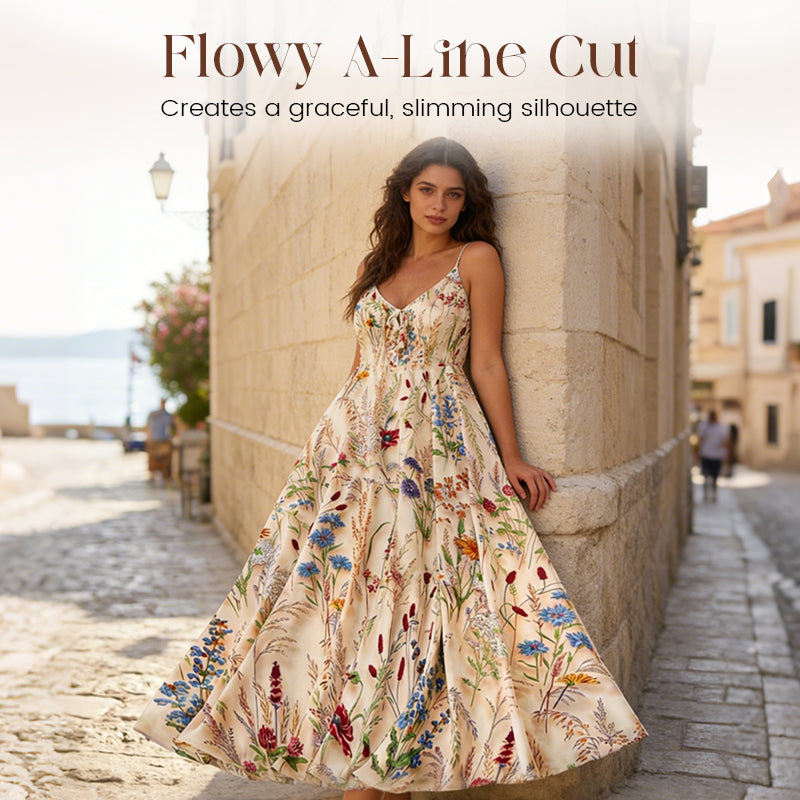 💐Frühlings-Sonderangebot: 50% Rabatt!!🌿🌸 Plus-Size-Midikleid mit Blumenmuster und Spaghettiträgern