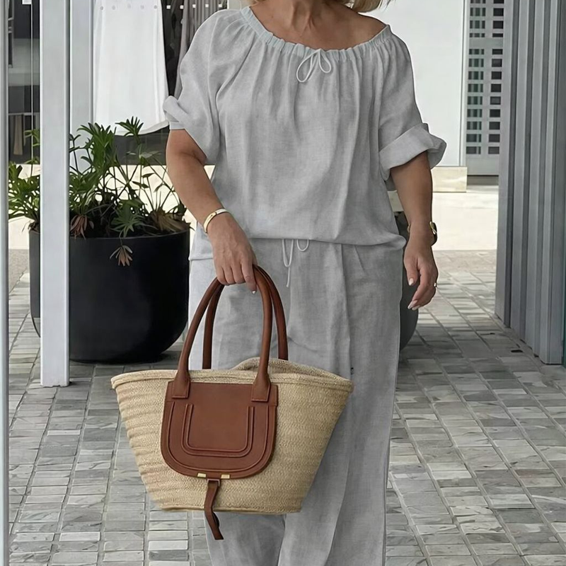 💎 50% RABATT! 💎 2-teiliges Damen-Set – U-Ausschnitt, Weite Hose & Premium-Stoff