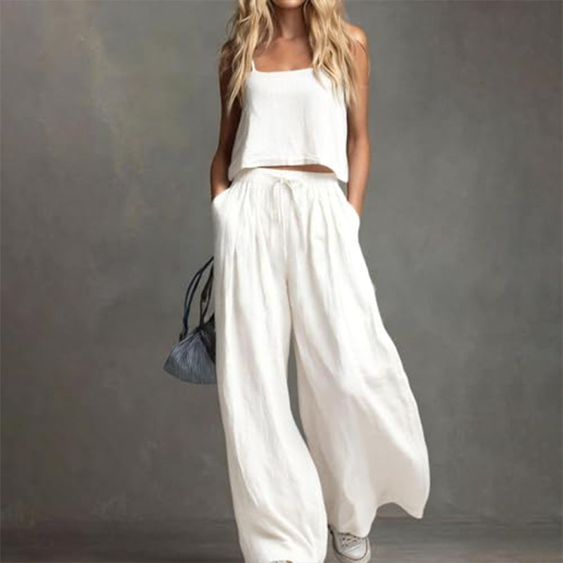 👚 50% RABATT! ✨ Damen Crop Top & Wide-Leg Hose 2-teiliges Set – Modisch, luftig & perfekt für Sommer, Strand oder Partys 🌊