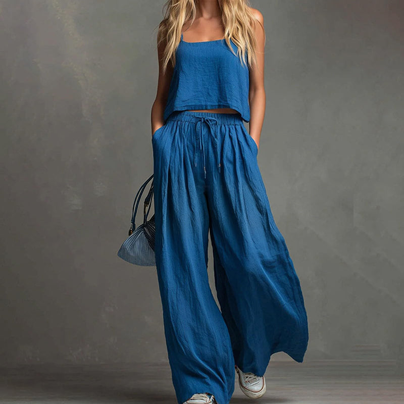 👚 50% RABATT! ✨ Damen Crop Top & Wide-Leg Hose 2-teiliges Set – Modisch, luftig & perfekt für Sommer, Strand oder Partys 🌊