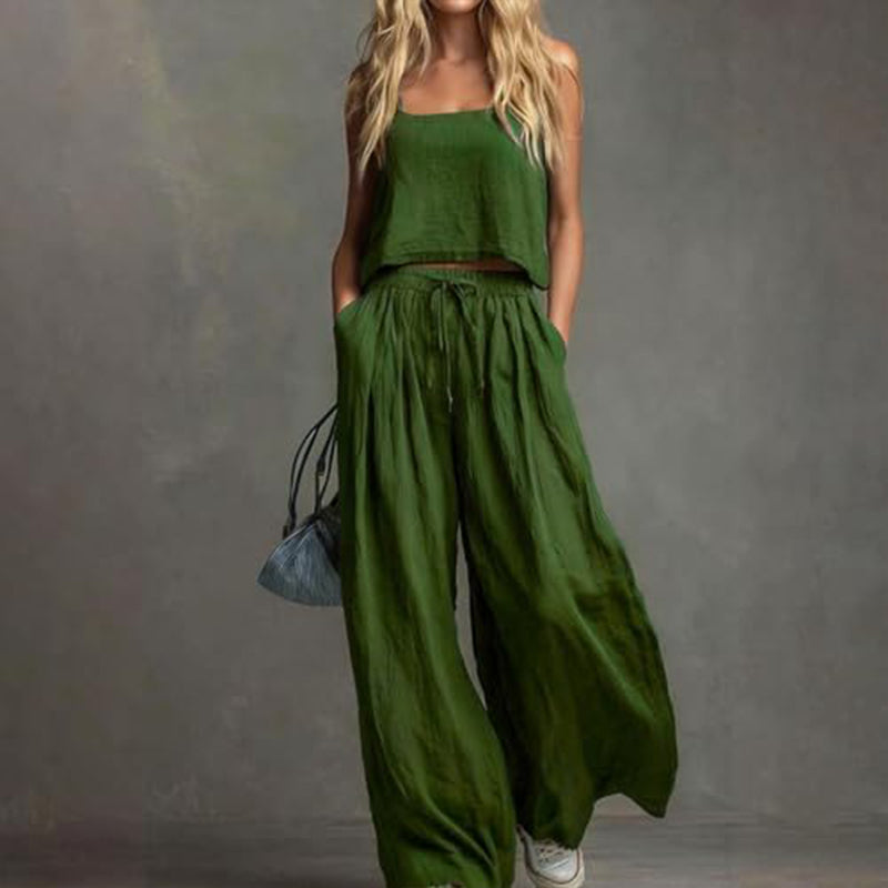 👚 50% RABATT! ✨ Damen Crop Top & Wide-Leg Hose 2-teiliges Set – Modisch, luftig & perfekt für Sommer, Strand oder Partys 🌊