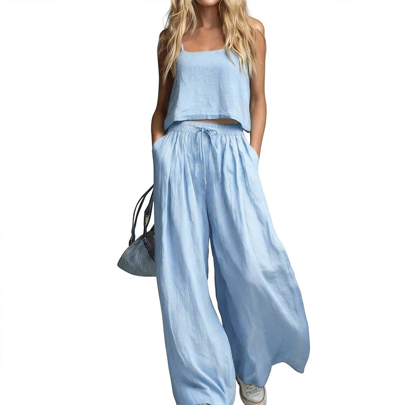 👚 50% RABATT! ✨ Damen Crop Top & Wide-Leg Hose 2-teiliges Set – Modisch, luftig & perfekt für Sommer, Strand oder Partys 🌊