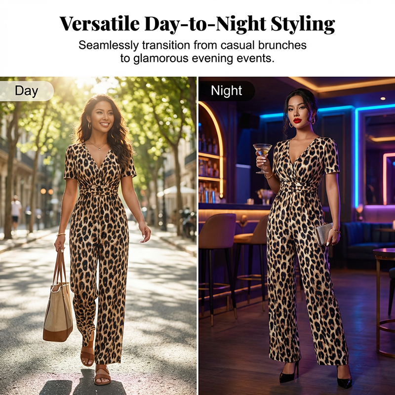 💎 -50% AUF DEN LEOPARDEN-JUMPSUIT! 💎 V-Ausschnitt, Tailliert & Weites Bein im Retro Y2K Style für Damen