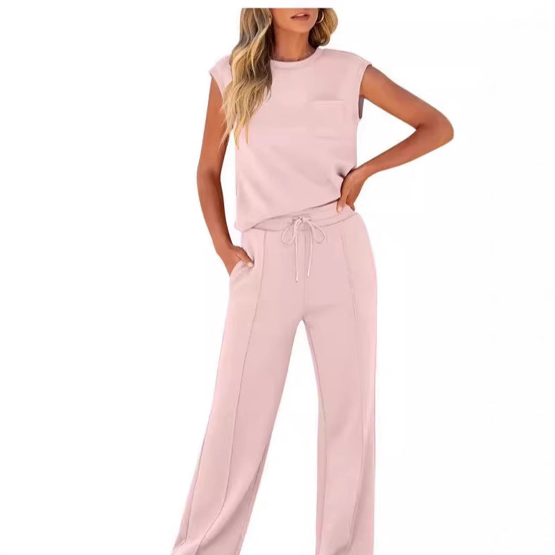 😍Lässiges Damen-Set aus ärmellosem Top und Hose mit Kordelzug, 2-teilig
