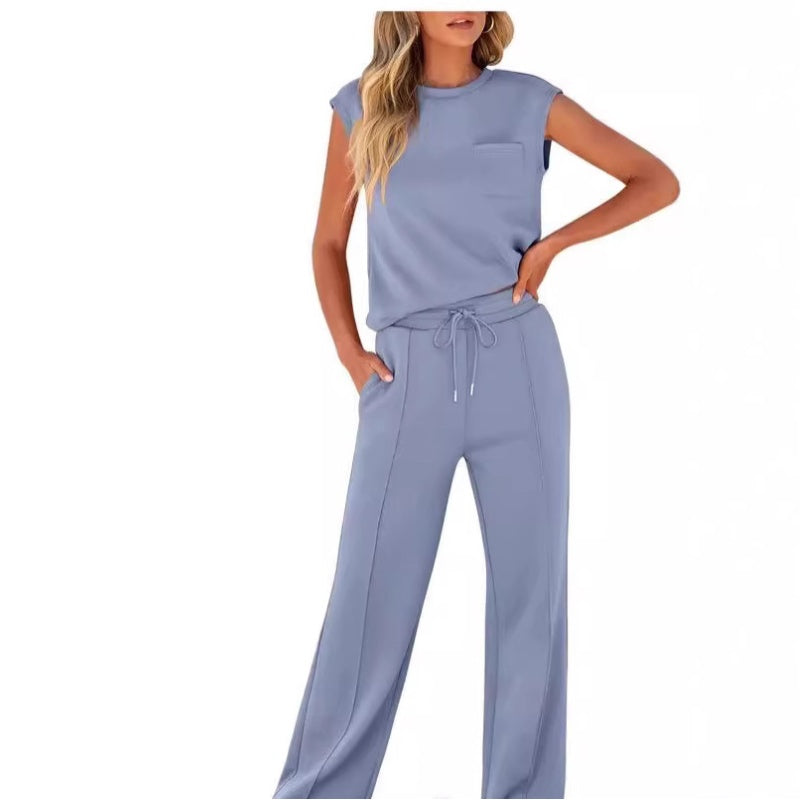 😍Lässiges Damen-Set aus ärmellosem Top und Hose mit Kordelzug, 2-teilig