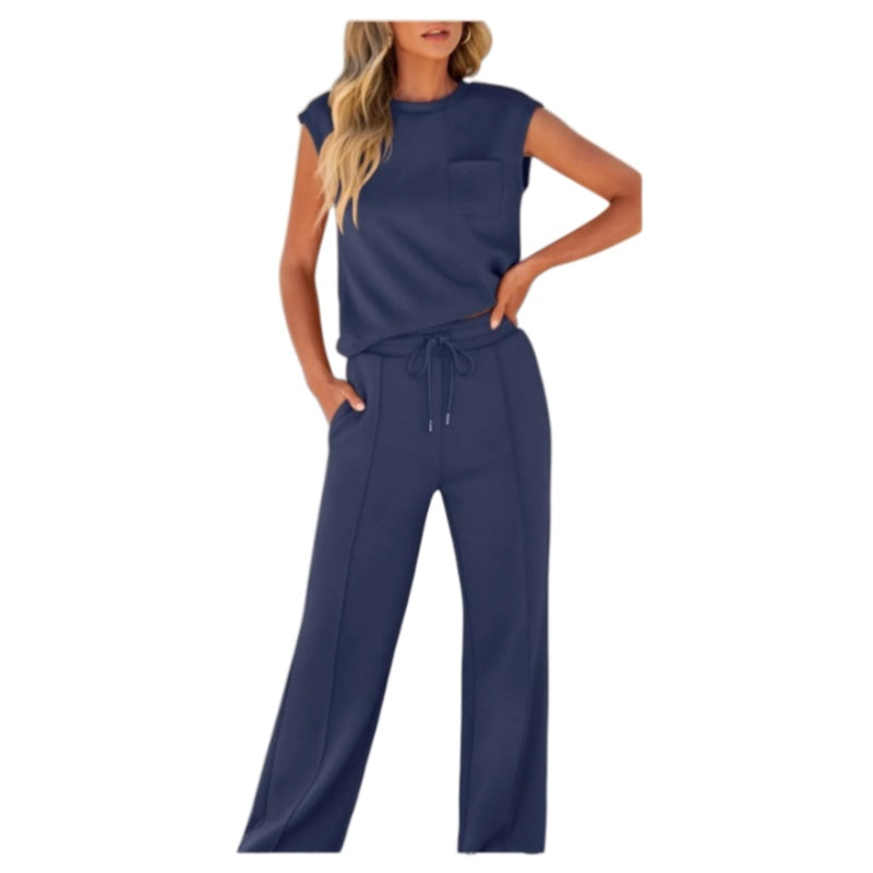 😍Lässiges Damen-Set aus ärmellosem Top und Hose mit Kordelzug, 2-teilig