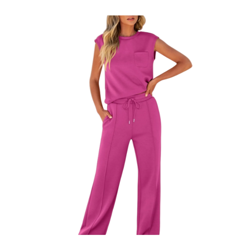 😍Lässiges Damen-Set aus ärmellosem Top und Hose mit Kordelzug, 2-teilig