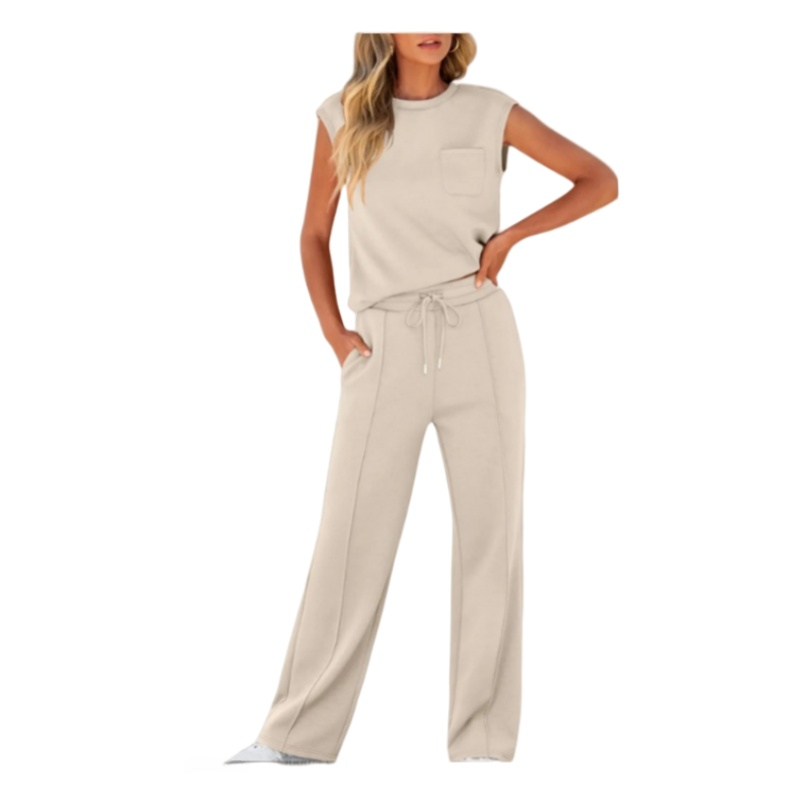 😍Lässiges Damen-Set aus ärmellosem Top und Hose mit Kordelzug, 2-teilig