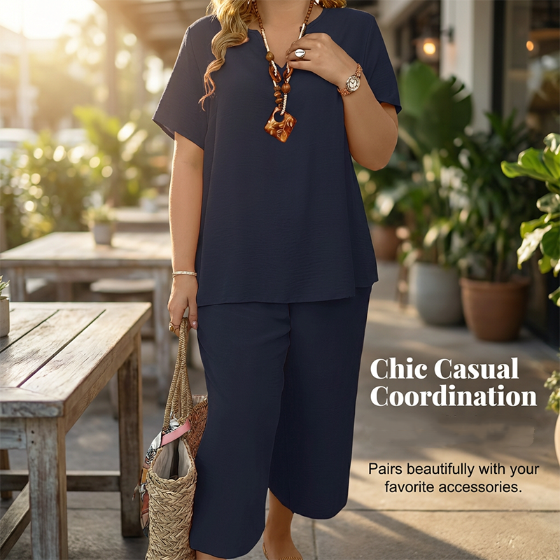 💎 -50% AUF DAMEN-CASUAL-SET ! 💎 Kurzarm-Oberteil & Weitbein-Hose, Lässige Passform & Atmungsaktiver Stoff ✨