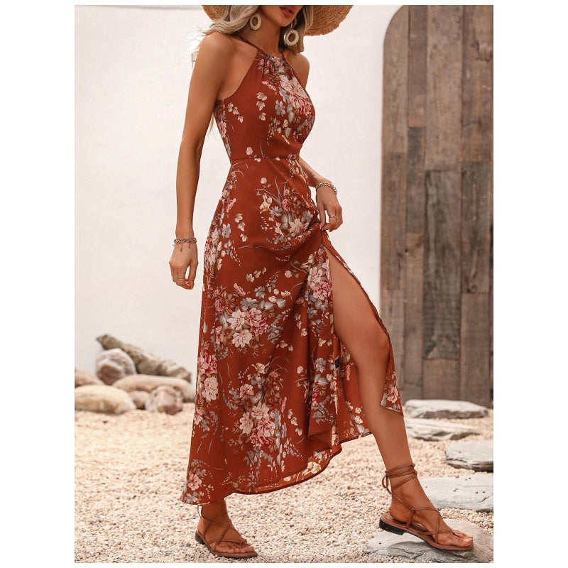 👗🌺 Halterkleid mit Schlitz und Blumenmuster – 50% RABATT! Sinnlich, leicht & perfekt für Sommer, Strand oder festliche Anlässe 🌸