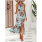 👗🌺 Halterkleid mit Schlitz und Blumenmuster – 50% RABATT! Sinnlich, leicht & perfekt für Sommer, Strand oder festliche Anlässe 🌸