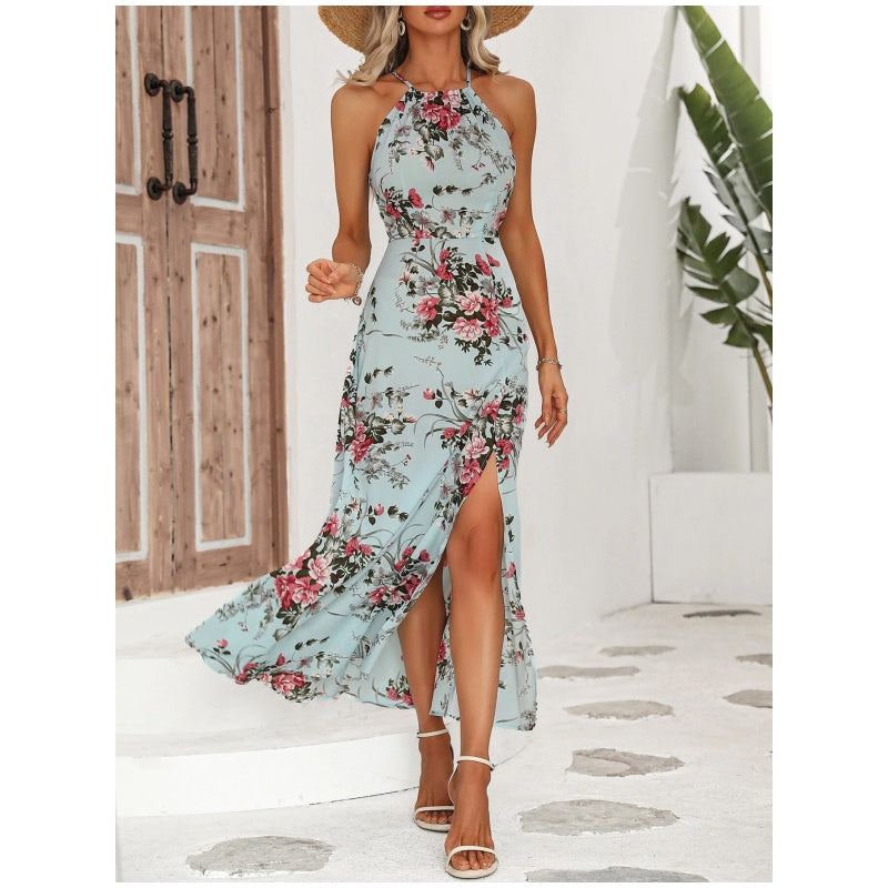 👗🌺 Halterkleid mit Schlitz und Blumenmuster – 50% RABATT! Sinnlich, leicht & perfekt für Sommer, Strand oder festliche Anlässe 🌸