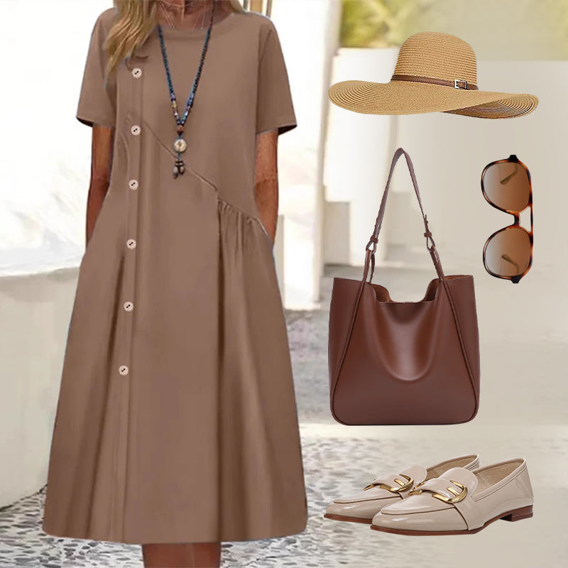 Damen Kurzarmkleid mit Zierknöpfen