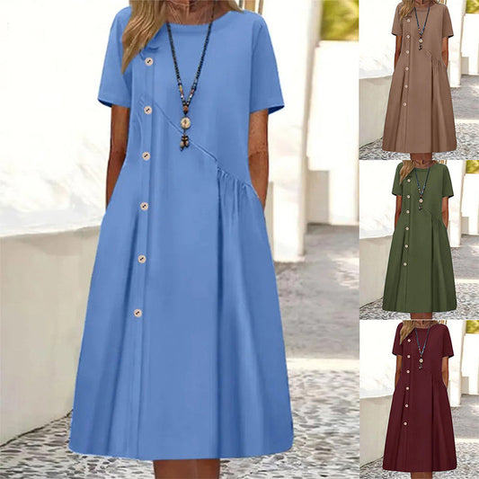 Damen Kurzarmkleid mit Zierknöpfen