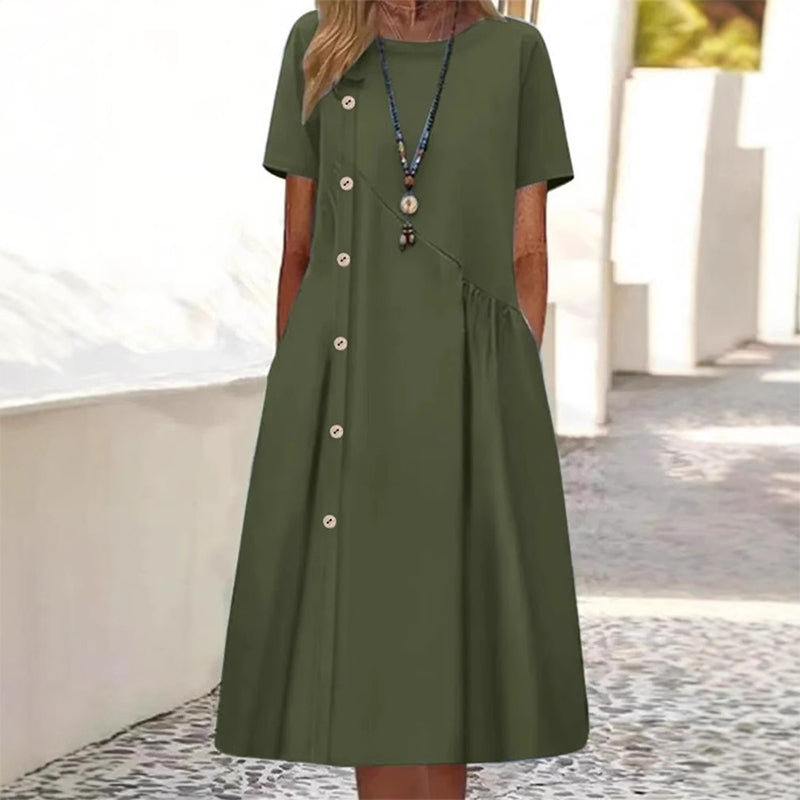 Damen Kurzarmkleid mit Zierknöpfen