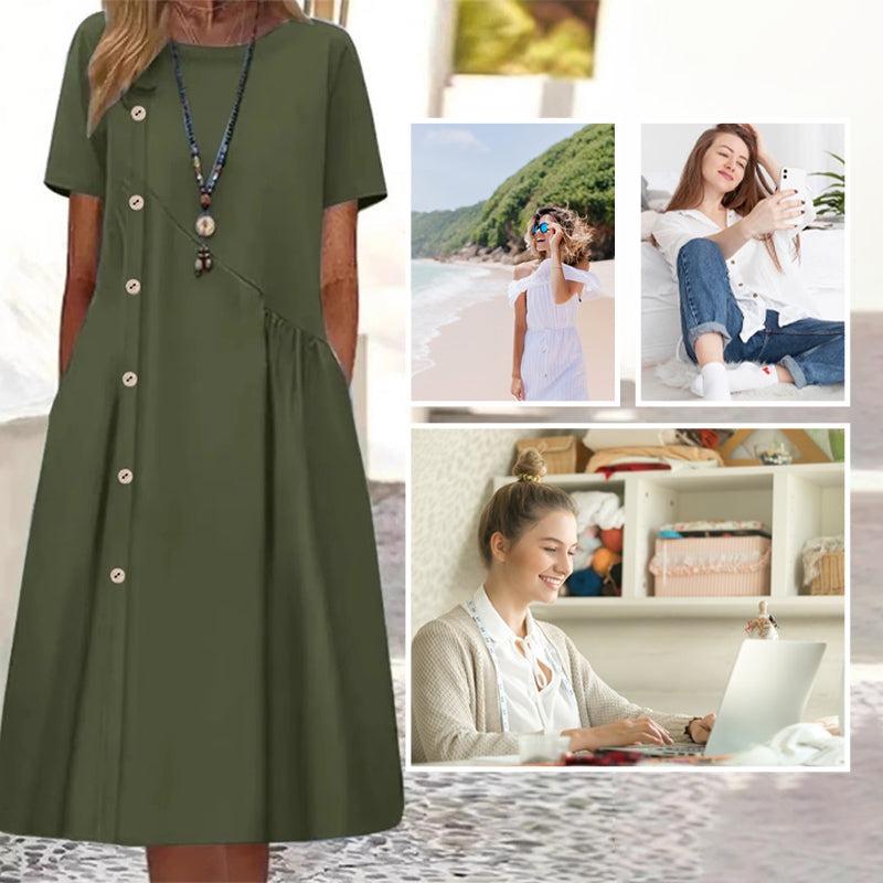 Damen Kurzarmkleid mit Zierknöpfen