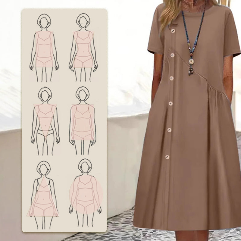 Damen Kurzarmkleid mit Zierknöpfen