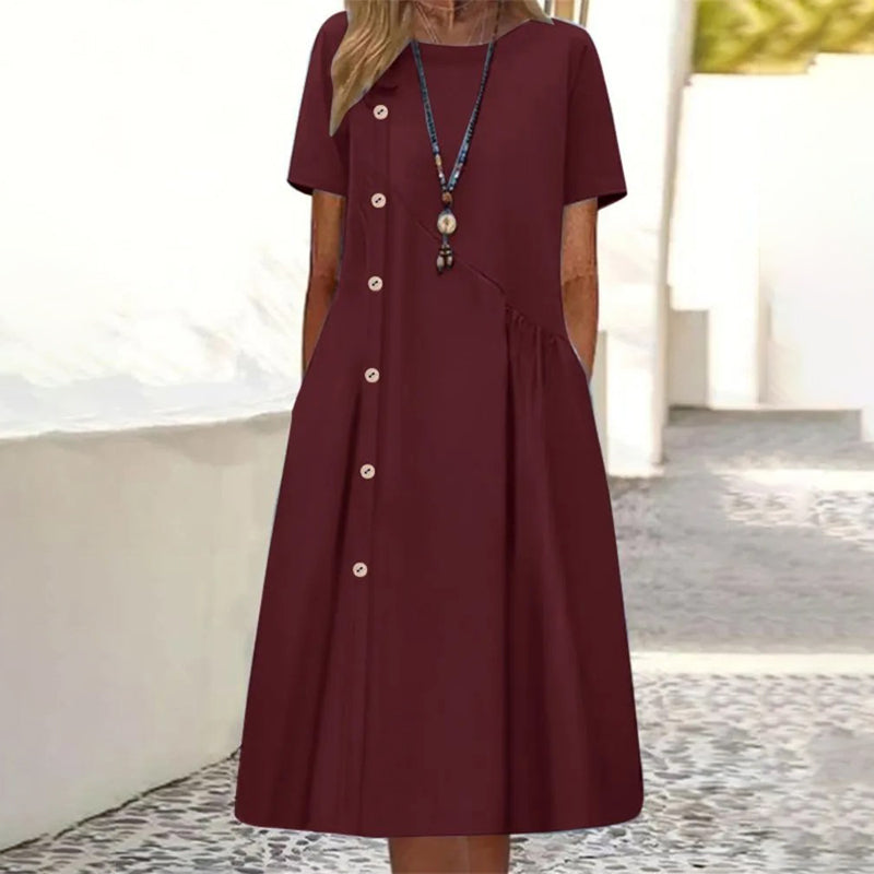 Damen Kurzarmkleid mit Zierknöpfen