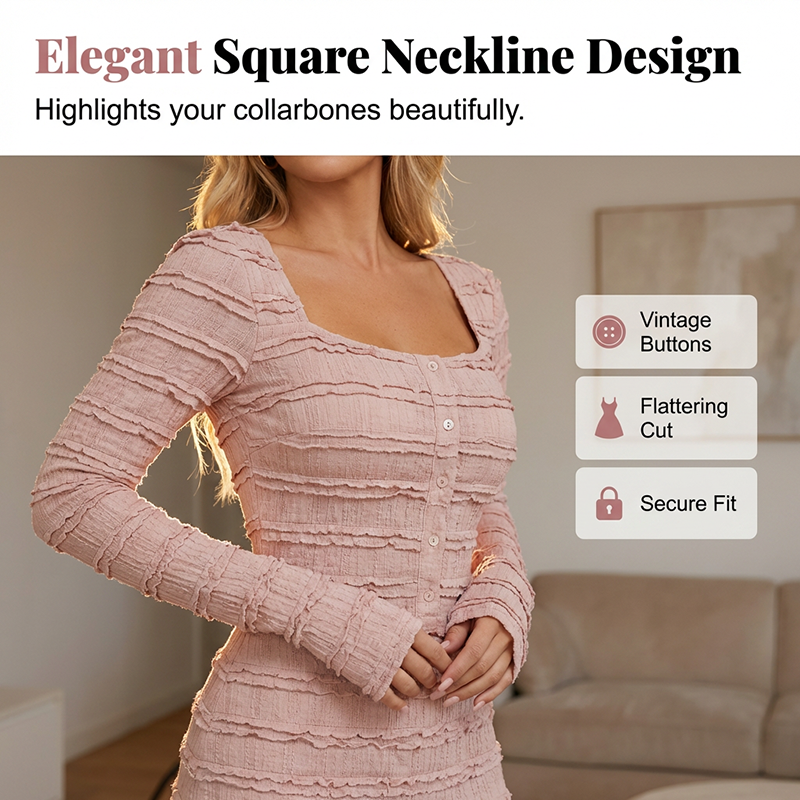 🌸 LIMITIERT 50% RABATT! ✨ Maxikleid mit Vintage-Charme: Quadratischer Ausschnitt, Rüschen & Elastisches Smok-Oberteil für perfekte Passform 👗