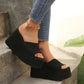 Damen Slip-On Sandalen mit offenem Zehenbereich und Plateauabsatz