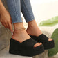 Damen Slip-On Sandalen mit offenem Zehenbereich und Plateauabsatz