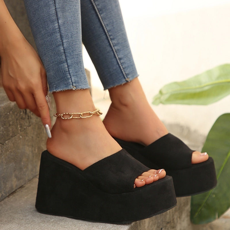 Damen Slip-On Sandalen mit offenem Zehenbereich und Plateauabsatz