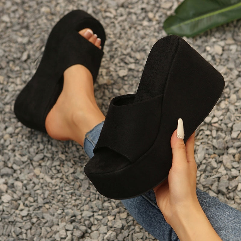 Damen Slip-On Sandalen mit offenem Zehenbereich und Plateauabsatz