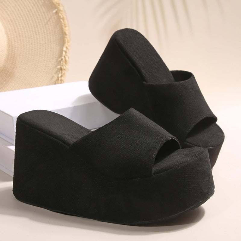 Damen Slip-On Sandalen mit offenem Zehenbereich und Plateauabsatz