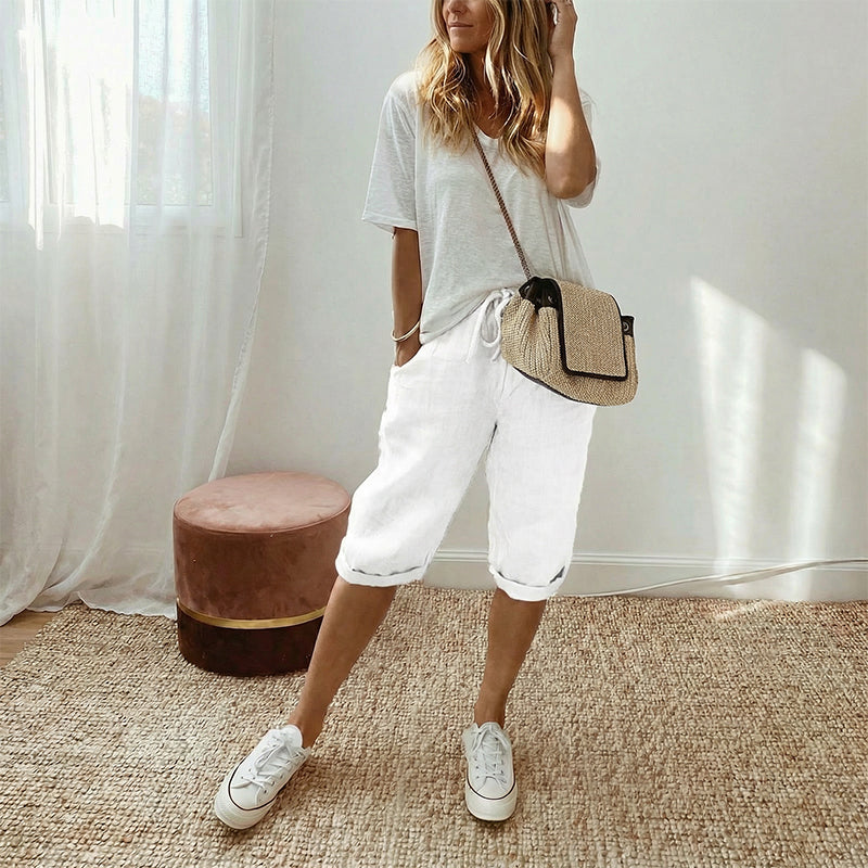 🔥🔥 50 % Rabatt!!🥳💞 50K+ VERKAUFT! ⚡👖Lässige Caprihosen aus Baumwoll-Leinen für Damen