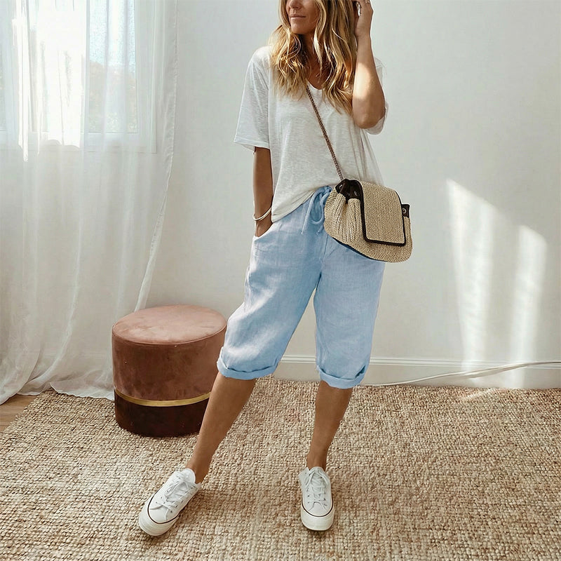 🔥🔥 50 % Rabatt!!🥳💞 50K+ VERKAUFT! ⚡👖Lässige Caprihosen aus Baumwoll-Leinen für Damen