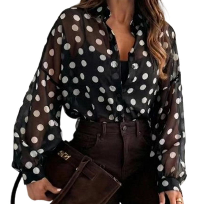 👚 50% RABATT! 🔥 Damen-Hemd mit Knöpfen & Polka-Dots – Klassischer Look, Leichter Stoff & Perfekt Für Einen Stilvollen Alltag 🌸