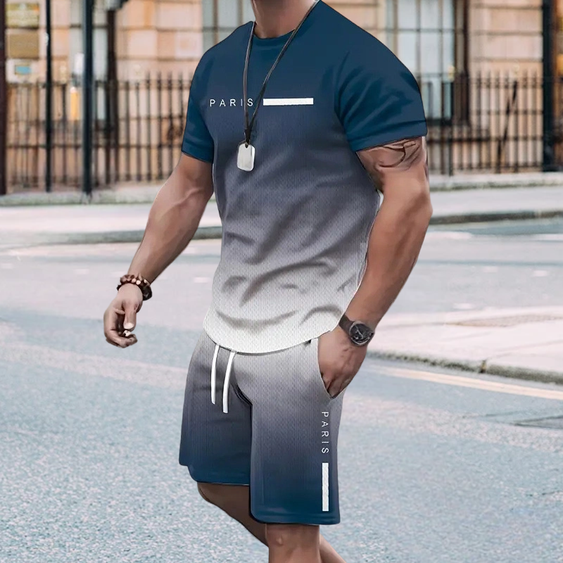 ✨🔥Herren Freizeit-Set – T-Shirt & Shorts mit Farbverlauf – bequem, atmungsaktiv & modern