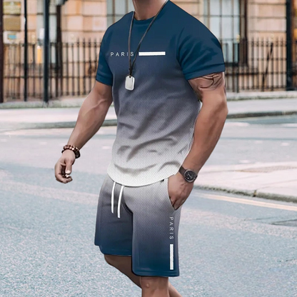 ✨🔥Herren Freizeit-Set – T-Shirt & Shorts mit Farbverlauf – bequem, atmungsaktiv & modern
